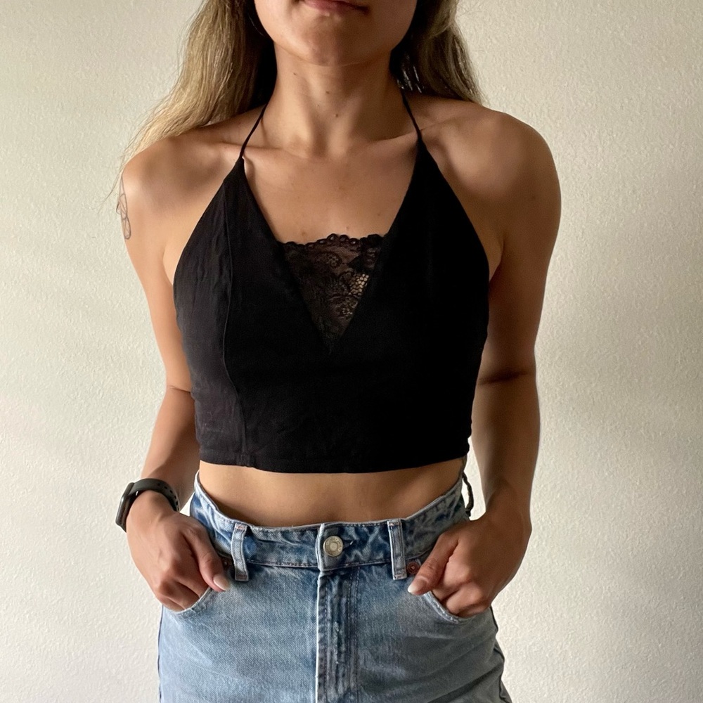 Free People Black Lace Crop Tank Top